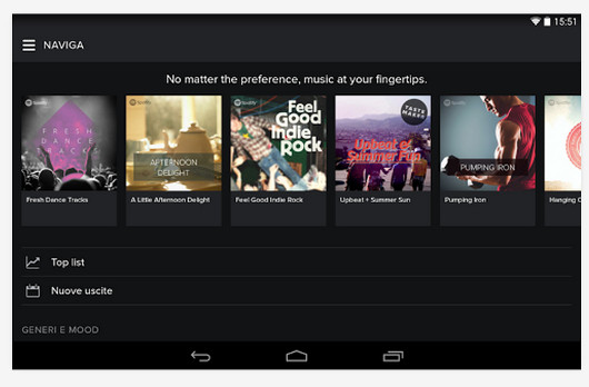 Schermate dell'app Spotify per Android