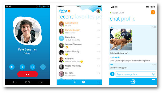 Schermate dell'app Skype per telefonare gratis