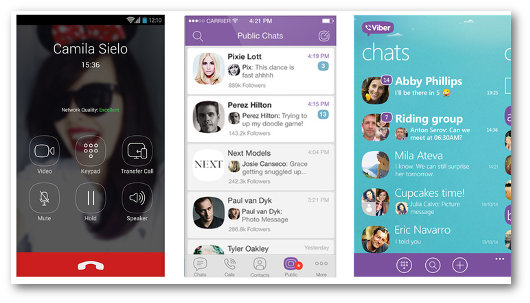 Schermate dell'app Viber per telefonare gratis