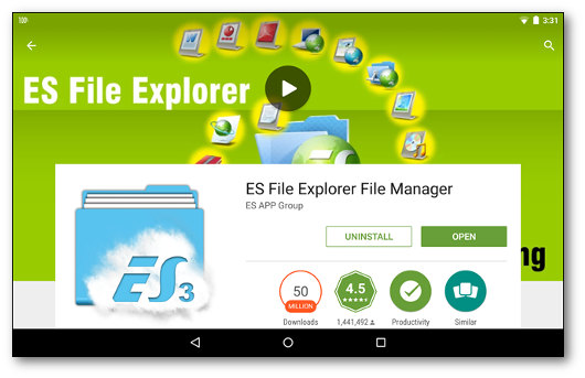 Schermata di installazione dell'app ES File Explorer per Android