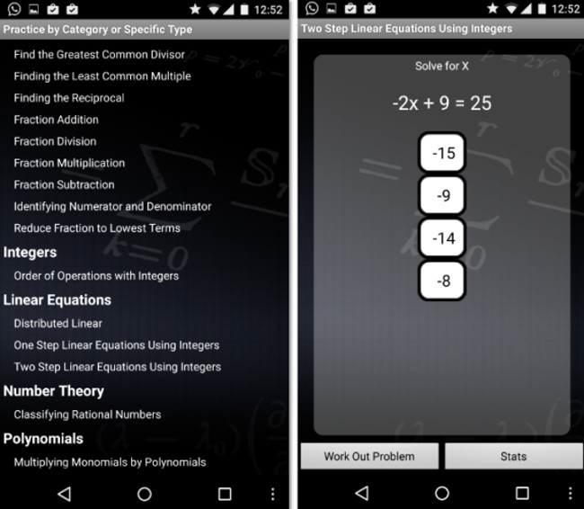 Schermate dell$0027app Algebra Tutor per Android