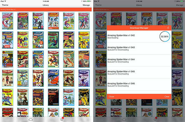 Schermate dell'app iComix per leggere fumetti su iPad