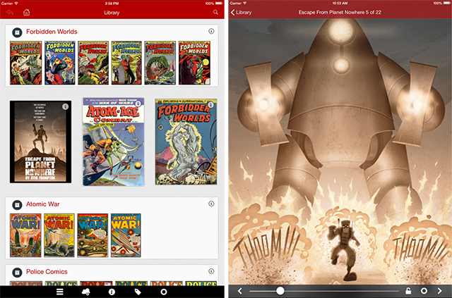 Schermate dell'app Comic Zeal per leggere fumetti su iPad