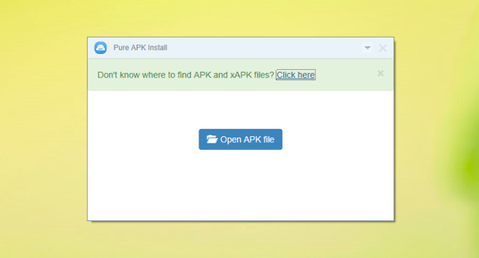 Schermata del programma Pure APK Install per trovare file APK