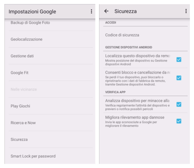 Opzioni per permettere la localizzazione del telefono Android