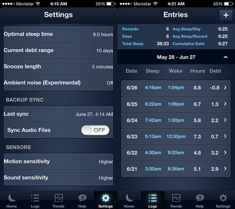 Schermate dell'app SleepBot per iPhone