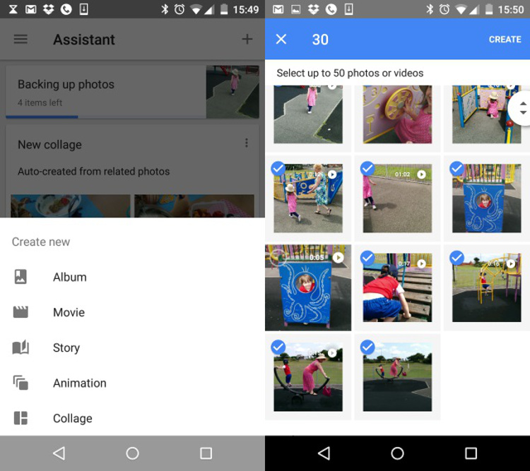 Schermate dell'app Google Photos per Android