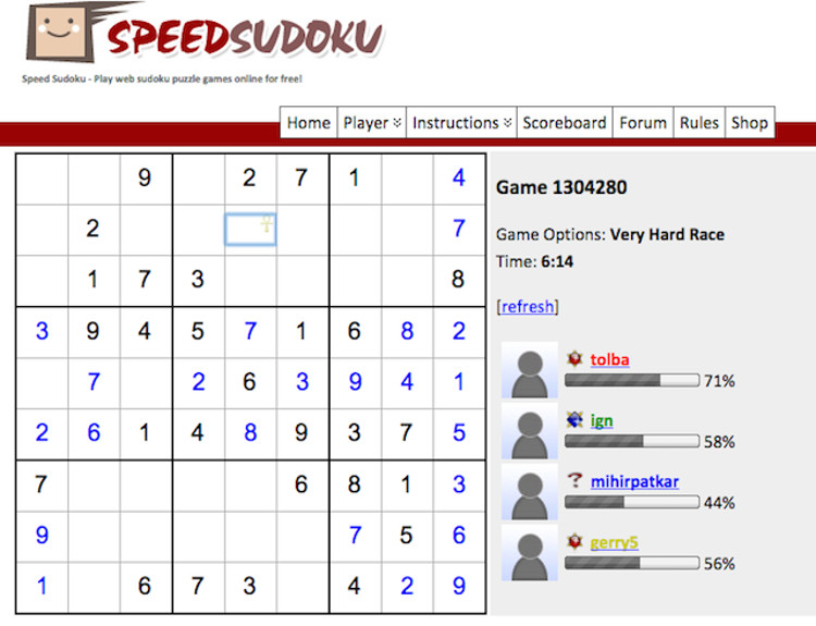 Schermata del gioco Speed Sudoku