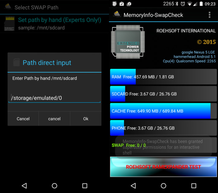 Schermata dell$0027app MemoryInfo & Swapfile Check per Android