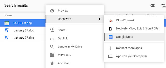 Schermata di Google Docs per convertire file online