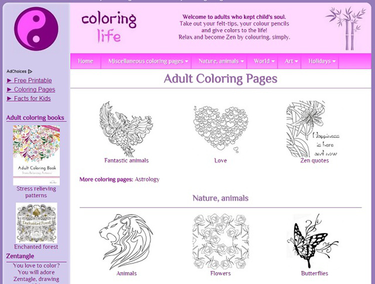 Immagine del sito Coloring Life con disegni da colorare per adulti