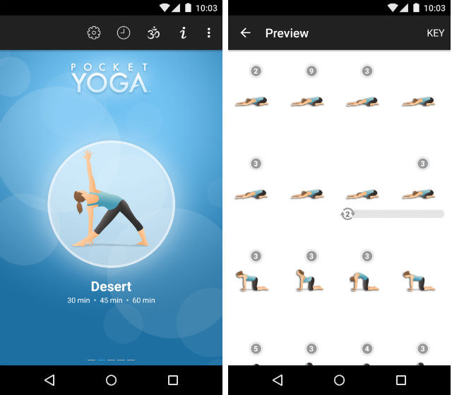 Schermate dell'app Pocket Yoga per Android