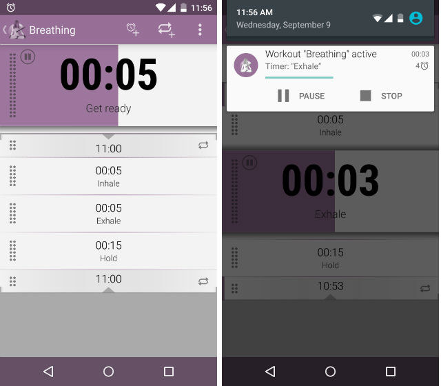 Schermate dell'app Yoga Timer per Android