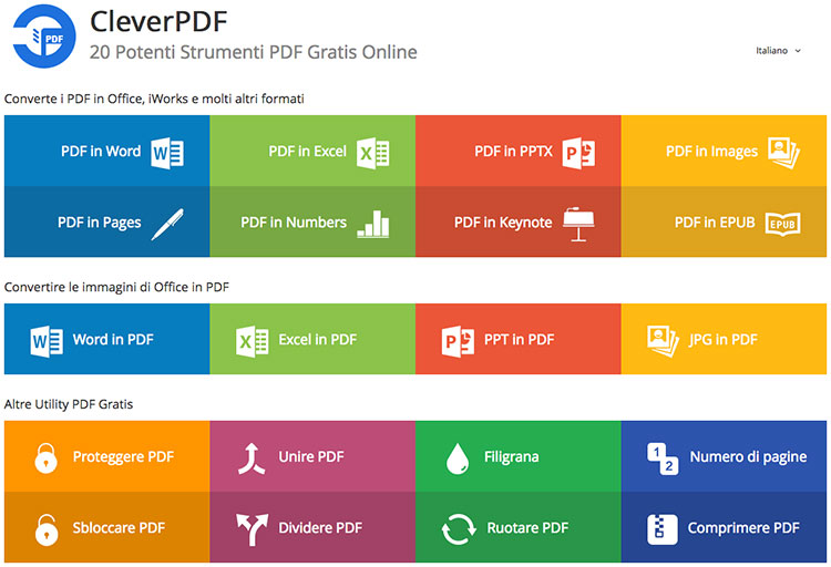 Interfaccia di CleverPDF