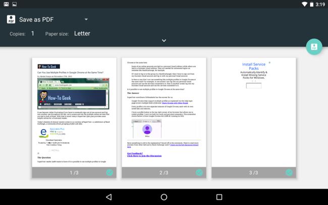 Schermata di Android con la funzione Stampa come PDF