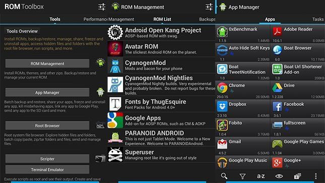Schermate dell'app ROM Toolbox Lite per Android