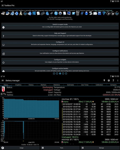 Schermata dell'app 3C Toolbox per Android