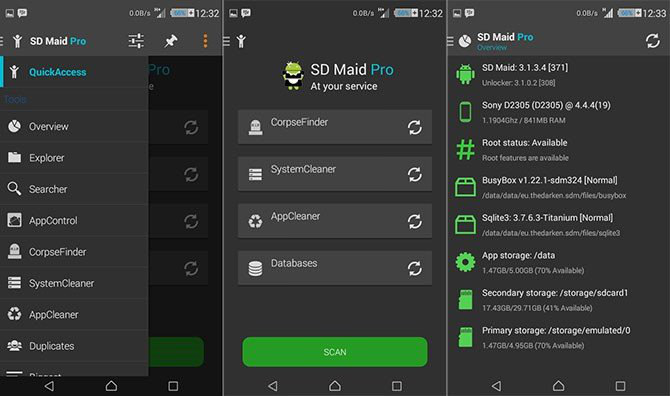 Schermate dell'app SD Maid per Android