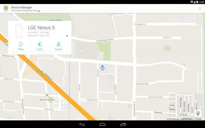 Mappa di Android Device Manager per rintracciare un cellulare perso o rubato