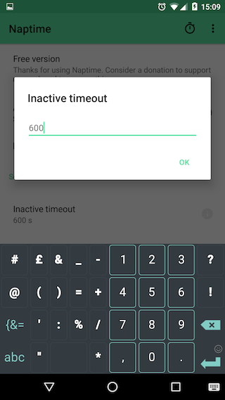 Schermata dell'app Naptime per Android