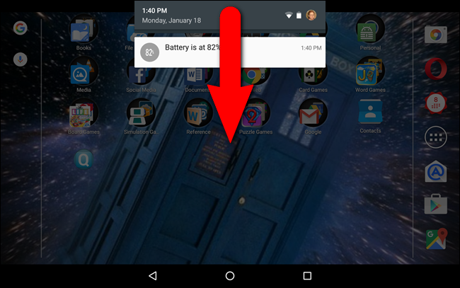 Immagine con freccia per scorrere lo schermo Android dall'alto