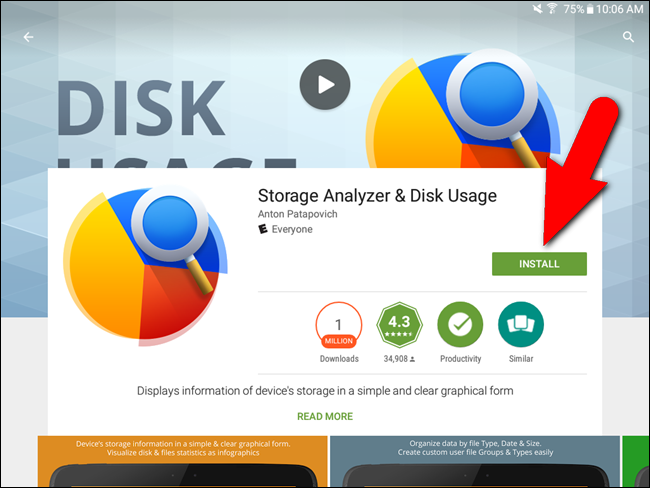 Schermata di installazione dell'app Storage Analyzer & Disk Usage