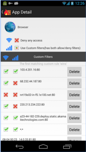 Schermata dell'app NoRoot Firewall per Android