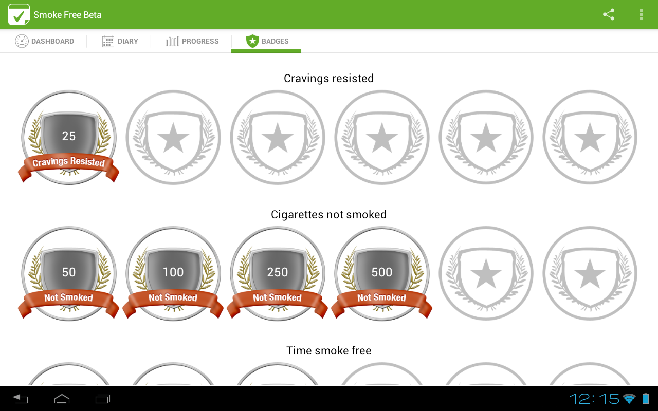 Schermata dell'app Smoke Free per Android