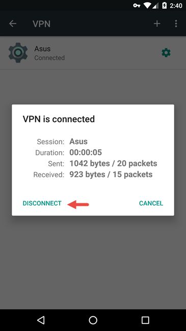 Connettersi ad una rete VPN su Android - Disconnettersi