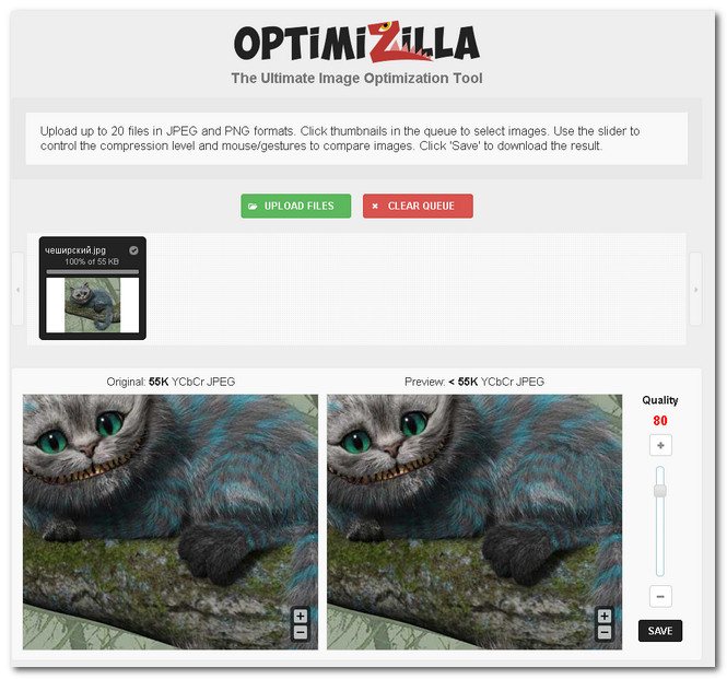 Ridurre le dimensioni delle immagini con Optimizilla