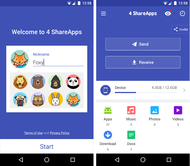 Trasferire file tra dispositivi Android con 4Share Apps