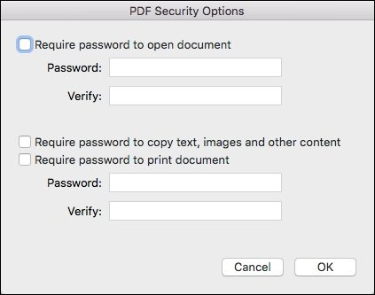 Come Creare un File PDF su Mac - Opzioni Sicurezza