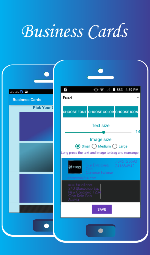 Schermate dell'app Business Card Maker by Nithra per Android