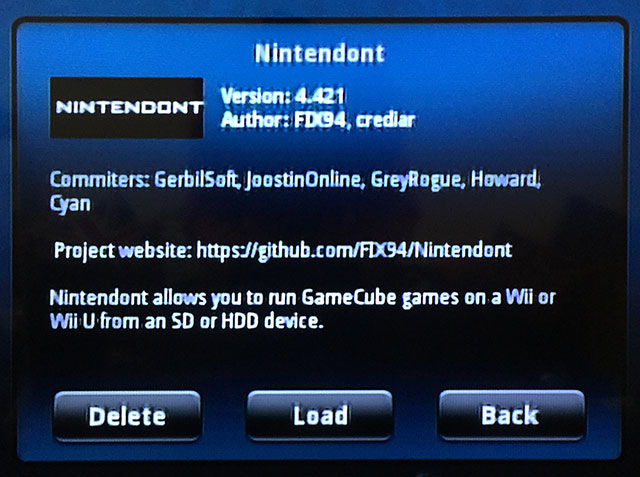 Schermata del programma Nintendont