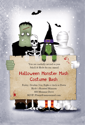 Biglietti di Invito per Feste di Halloween - Monster Masquerade