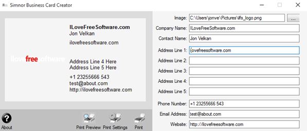 5 Programmi Gratis per Creare Biglietti da Visita su Windows 10 - Simnor Business Card Creator