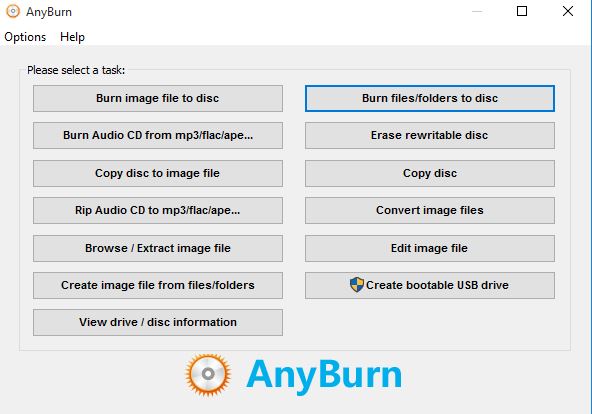 5 Programmi Gratis per Masterizzare Blu-Ray per Windows 10 - AnyBurn