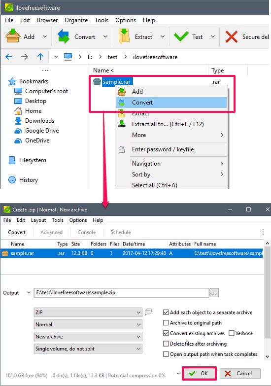 Convertire File RAR in ZIP - PeaZip