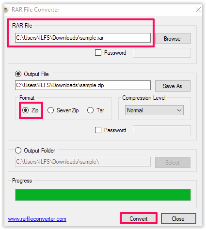 Convertire File RAR in ZIP - RAR File Converter