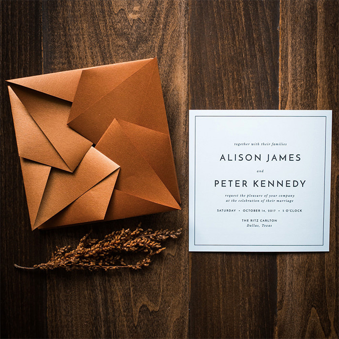 Invitación de boda de origami moderno