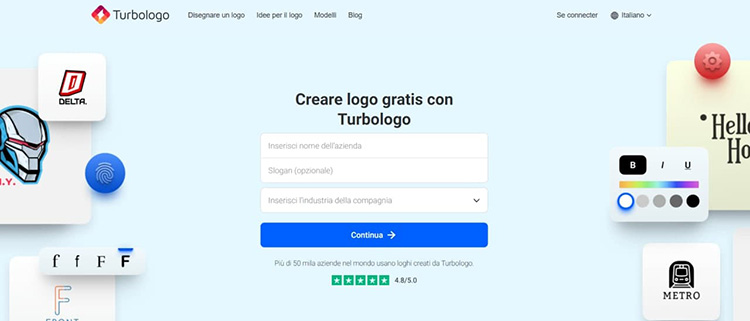 Immagine del sito Turbologo per creare un logo online