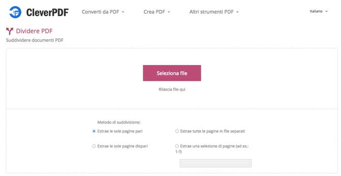 dividere pdf online con cleverpdf