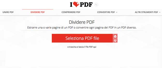 dividere pdf online con ilovepdf