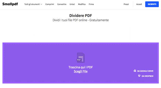 dividere pdf online con smallpdf