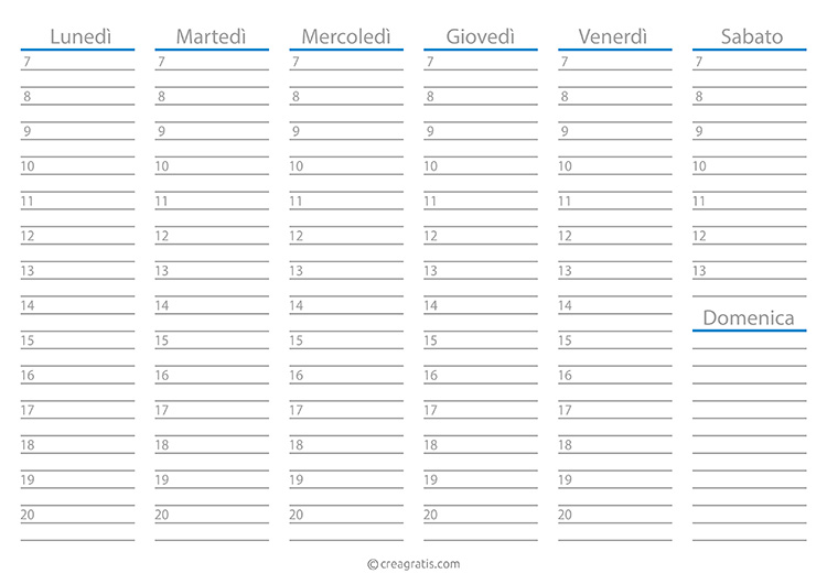 Planning Settimanale In Pdf Da Stampare Creagratis Com