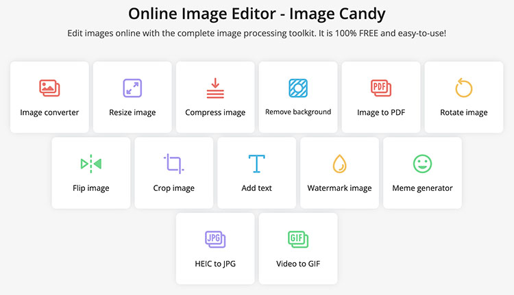 Immagine del sito IMGCandy per modificare foto online