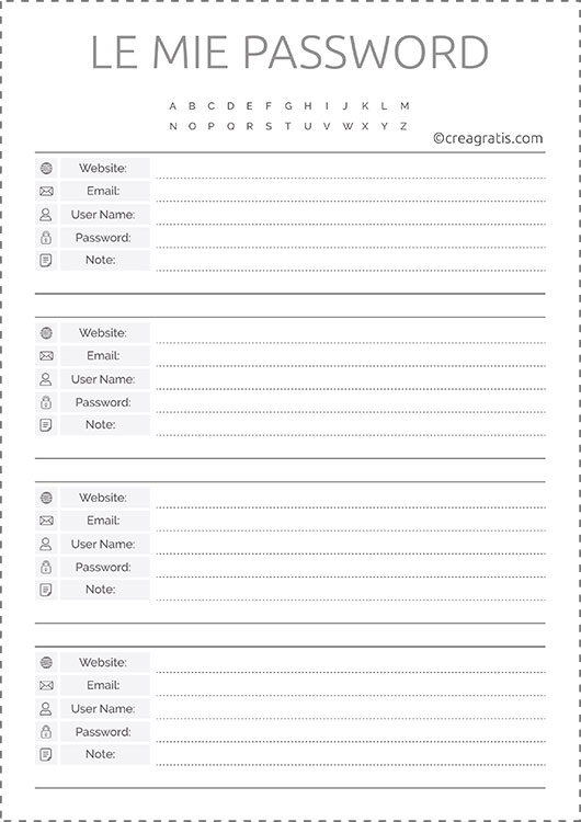 Quaderno delle password in PDF da stampare 1