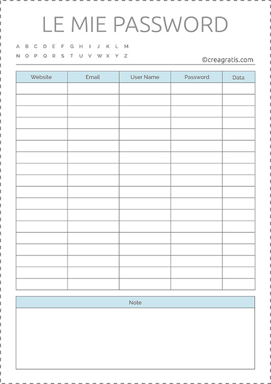 Quaderno delle password in PDF da stampare 2