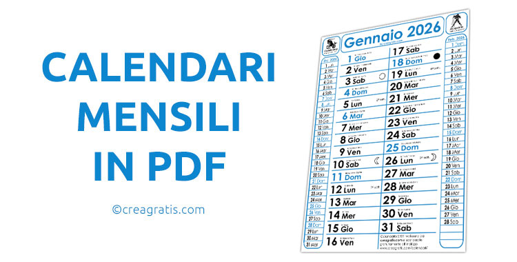 Calendari mensili in PDF da stampare con santi e fasi lunari