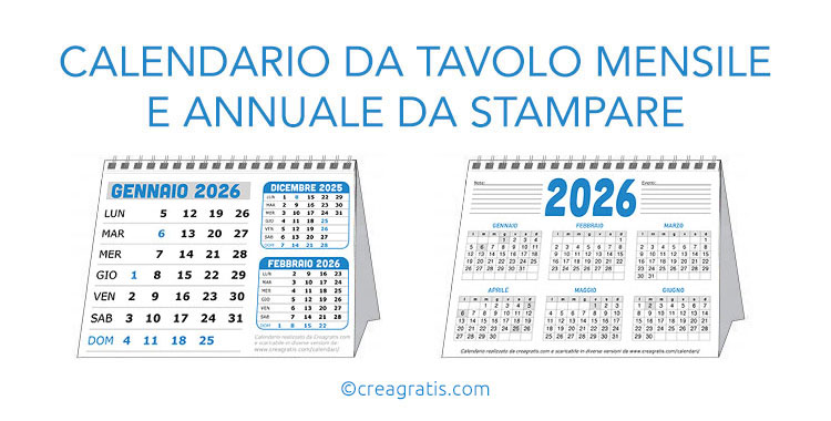 Calendari da tavolo in PDF da stampare